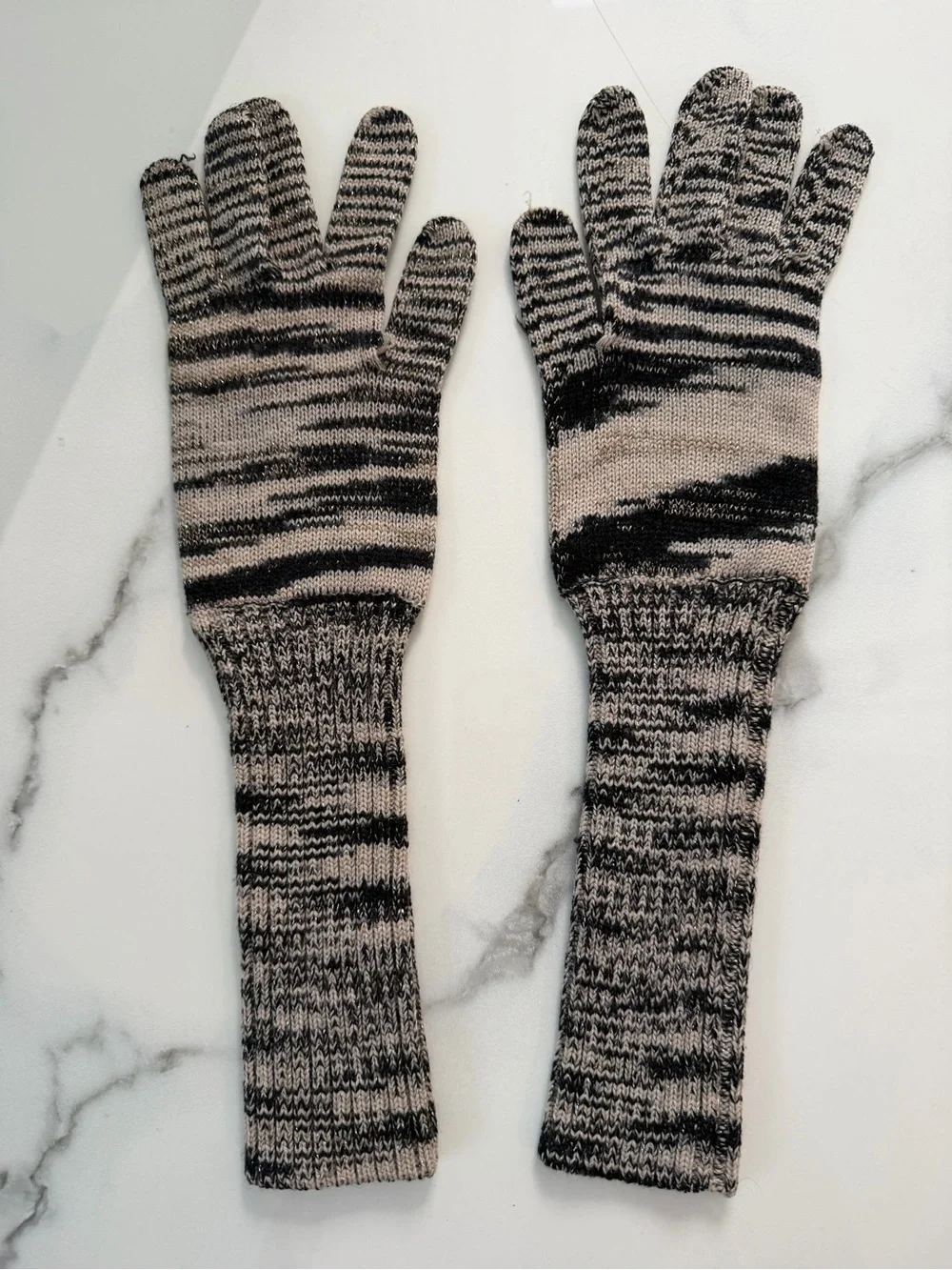 M by Missoni Black, Blush and Cream Marled Long Knit Gloves with Extended Cuffs